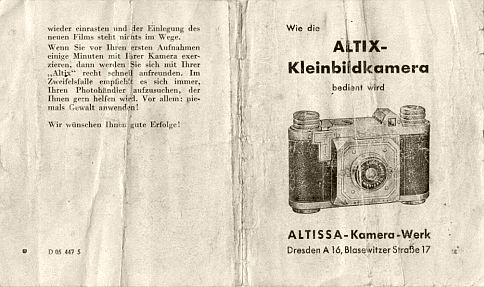 Bedienungsanleitung zur Altix I (Druckstck-Registrierungsnummer: D054475)