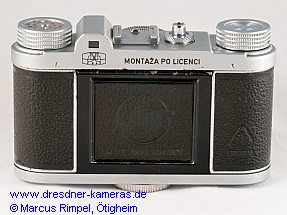 Altix IV #243559 mit rckseitiger Gravur ZRAK MONTAZA PO LICENCI, mglicherweise eine Musterkamera der ersten in Jugoslawien gefertigten Altix-Kameras (Rckwandleder fehlte und wurde nachtrglich ersetzt)