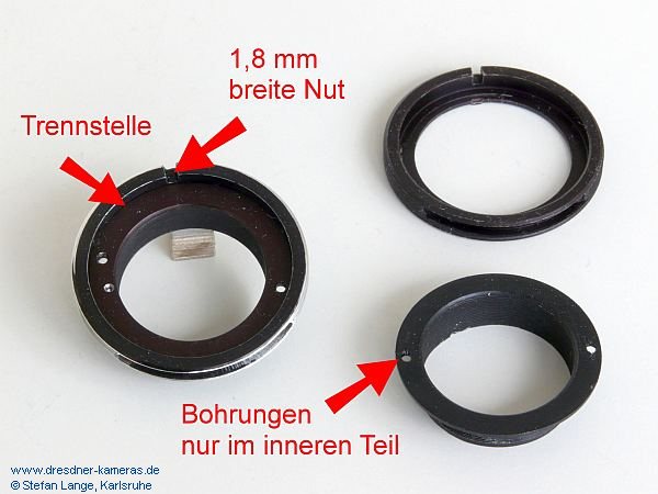 Altix-Bajonetteinsatz: links frhe einteilige Version, rechts sptere zweiteilige Version