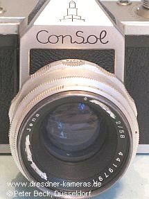 Consol #83271 mit Biotar 2/58 mit weggefr�ster Hersteller- und Objektivbezeichnung, dies wurde meist mit einem Vorschraubring kaschiert