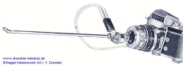 Exakta Varex IIb mit Endoskopkapsel, Endoskop und angeschlossenen Kabeln zum berspannungsschaltgert