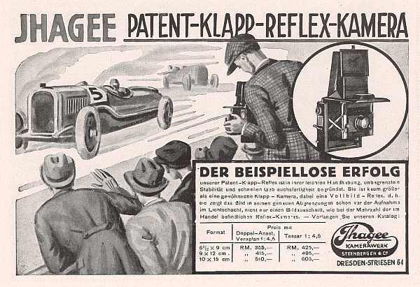 Ihagee Patent-Klapp-Reflex-Kamera (Werbeanzeige in der Zeitschrift Photographie fr Alle, 1928)