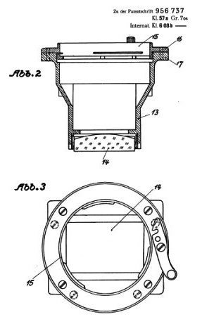 Patentzeichnung des Objektivlupeneinsatzes (Deutsches Patent Nr. 956737 vom 10.7.1952)