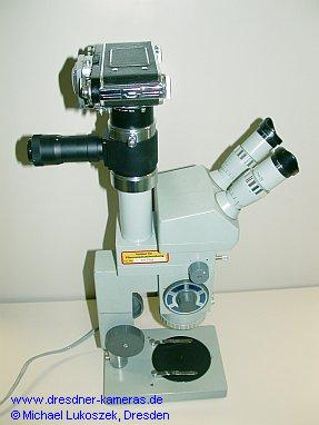 Exakta Varex IIa an der mikrofotografischen Einrichtung (mf) am Carl Zeiss Jena Technival