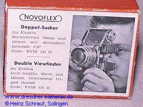 Originalkarton Novoflex-Doppelsucher fr die Brennweiten 50 und 135mm