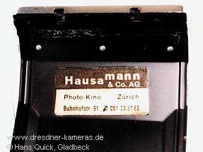 Praktica nova SP. F. SWITZERLAND mit Aufkleber "Hausamann & Co. AG"