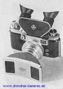 Praktina mit Stereo-Vorsatz und Stereo-Einsatz, in der Zeitschrift �Die Fotografie� Heft�10,�1953